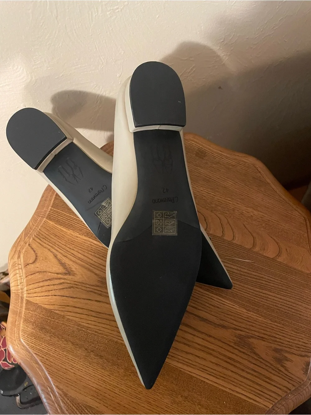 C. Paravano Taupe Pointed Toe Jeweled Flats